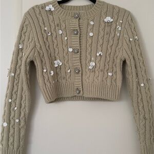 Zara Beige Embellished Cardigan